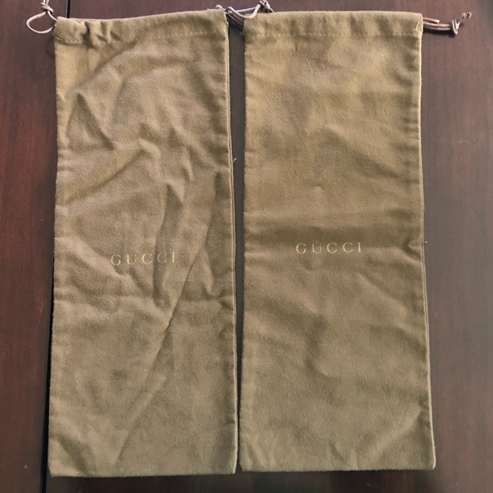 Pair of Gucci Shoe Dust Bags With Leather Pulls